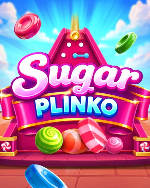 Arte oficial del fast game Sugar Plinko de BGaming, con tablero de clavijas en tema de carnaval de dulces