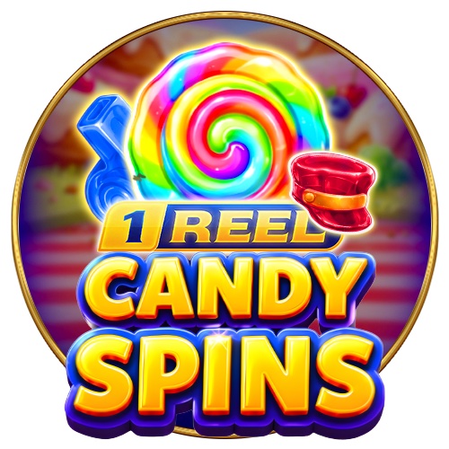 Arte oficial de la tragamonedas 1 Reel - Candy Spins de Spinomenal, con tema de reino de dulces y torre de premios