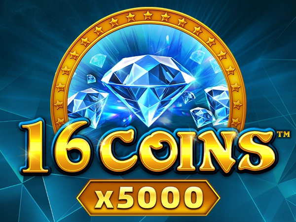 Cuadrícula 4x4 de monedas y símbolos de jackpot de la tragamonedas 16 Coins x5000, de Wazdan/VoltEnt