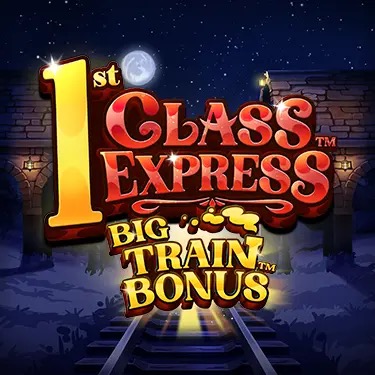 Pantalla de la tragamonedas 1st Class Express Big Train Bonus V94, con un tren de lujo nocturno y símbolos de vagones dorados