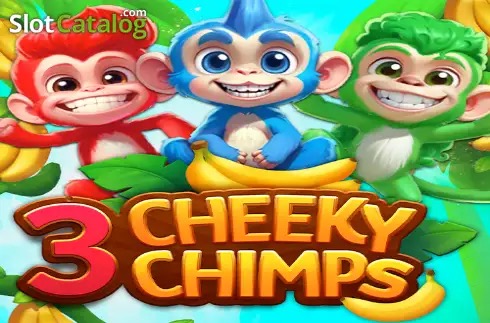 Arte oficial de la tragamonedas 3 Cheeky Chimps, con monos traviesos y monedas de colores en un escenario de selva tropical