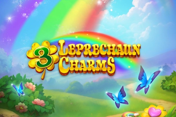 Un leprechaun junto a tréboles, arcoíris y monedas de oro en los rodillos de la tragamonedas 3 Leprechaun Charms