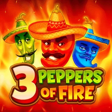 Pantalla de la tragamonedas 3 Peppers of Fire de GameBeat, con chiles ardiendo, colores de fiesta mexicana y símbolos de jackpot fijo