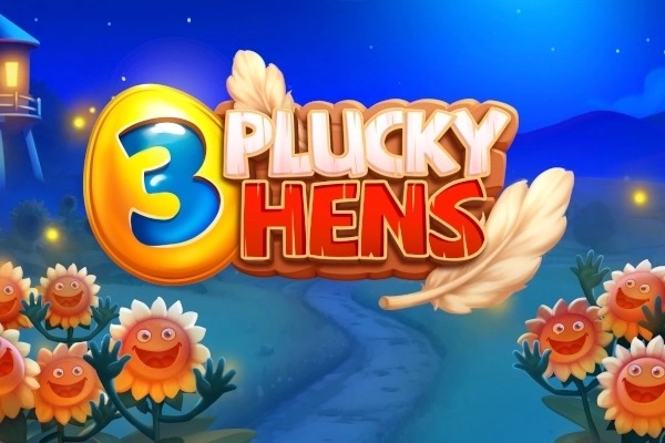 Pantalla de la tragamonedas 3 Plucky Hens de Iron Dog Studio, con tres gallinas en un corral rodeadas de monedas doradas y vegetales