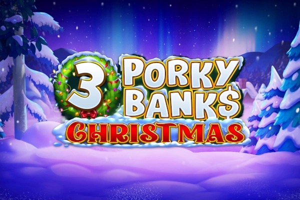 Pantalla de la tragamonedas 3 Porky Banks Christmas de Iron Dog Studio, con cerditos navideños, nieve y decoraciones de temporada