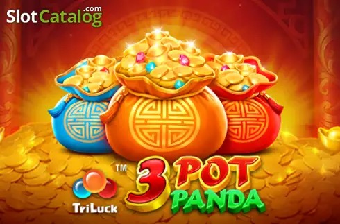 Arte oficial de la tragamonedas 3 Pot Panda de TaDa Gaming, con pandas, peces koi y ollas doradas sobre fondo de la buena fortuna oriental