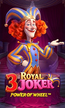 Arte oficial de la tragamonedas 3 Royal Joker de TaDa Gaming, con coronas, palos de la baraja y tres jokers wild expansivos