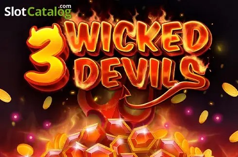 Arte oficial de la tragamonedas 3 Wicked Devils de Iron Dog Studio, con diablos, llamas y símbolos infernales