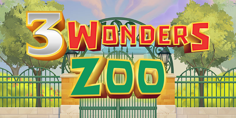 Rodillos de la tragamonedas 3 Wonders Zoo de Boomerang Studios con un león, un elefante, un rinoceronte y un camaleón entre símbolos de safari