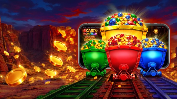 Carritos mineros cargados de gemas en la tragamonedas 4 Carts Bonanza Trinity Series