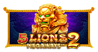 Arte oficial de la tragamonedas 5 Lions Megaways 2 de Pragmatic Play, con leones dorados orientales
