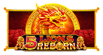 Arte oficial de la tragamonedas 5 Lions Reborn de Pragmatic Play, con leones dorados orientales