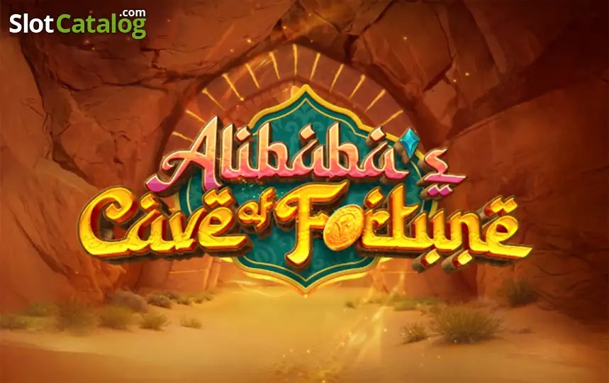 Pantalla de la tragamonedas Alibabas Cave of Fortune de PG Soft, con una cueva del tesoro y símbolos de monedas doradas