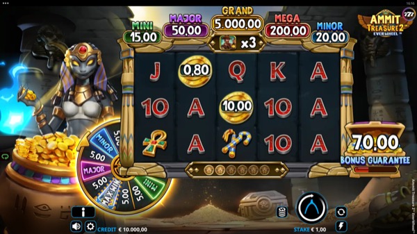Arte oficial de Ammit Treasure 2 EverWheel, de Wishbone, mostrando a la deidad egipcia Ammit en una tumba iluminada