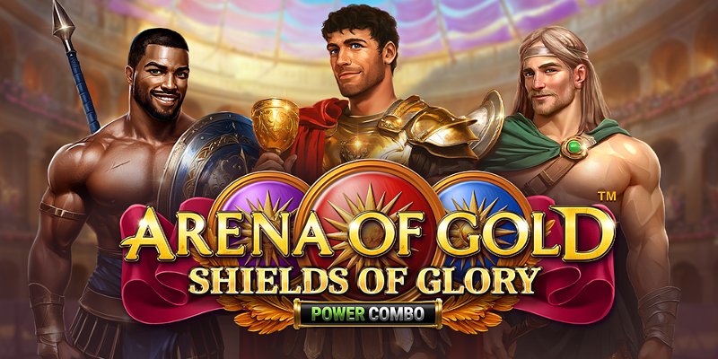 Gladiadores y escudos dorados en la tragamonedas Arena of Gold: Shields of Glory Power Combo