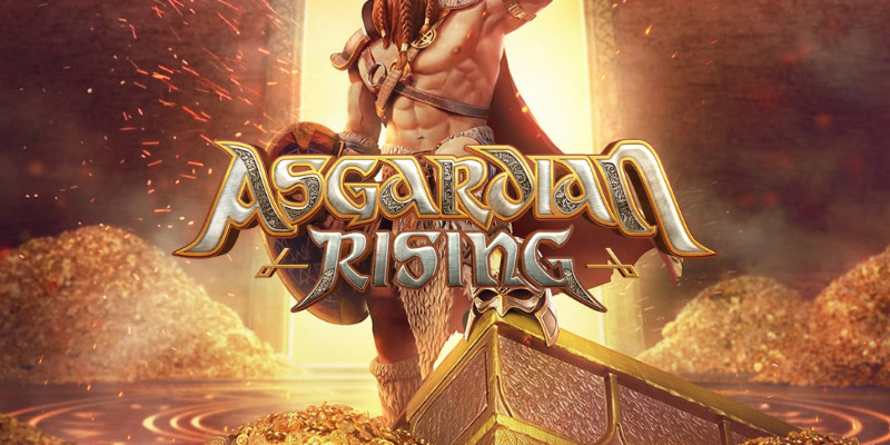 Pantalla de la tragamonedas Asgardian Rising de PG Soft, con el guerrero vikingo Wolfe y un estandarte de cuervo mágico sobre un fondo nórdico