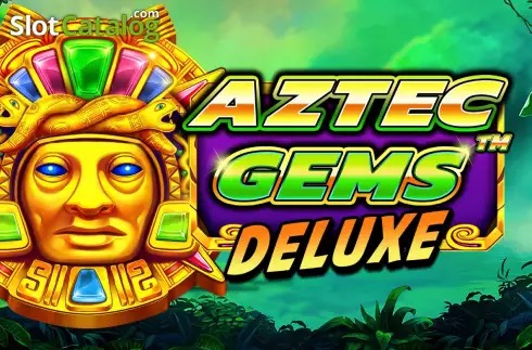 Pantalla de la tragamonedas Aztec Gems Deluxe de Pragmatic Play, con gemas aztecas de colores, un ídolo dorado y selva de fondo