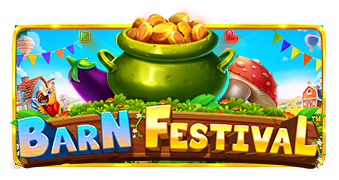 Arte oficial de la tragamonedas Barn Festival de Pragmatic Play, con granero y fiesta rural