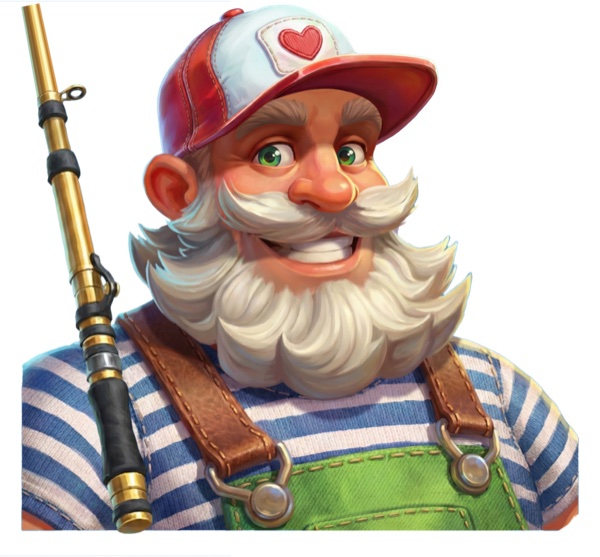 Arte oficial de la tragamonedas Bass Rewards Bonanza - The Golden Catch de Gaming Corps, con pescador