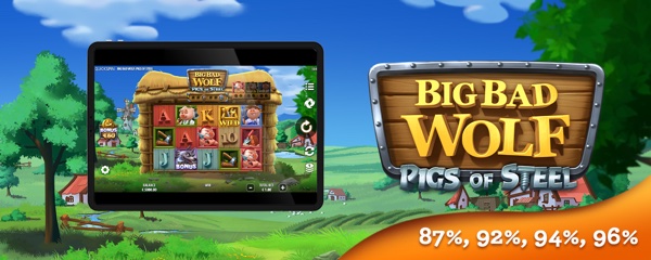 Cerditos con armadura de acero enfrentando al lobo feroz en Big Bad Wolf: Pigs of Steel