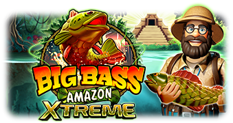 Pescador en plena selva amazónica con peces exóticos en los rodillos de la tragamonedas Big Bass Amazon Xtreme