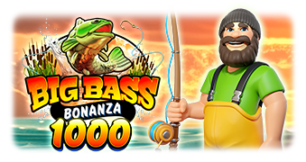 Arte oficial de la tragamonedas Big Bass Bonanza 1000 de Pragmatic Play, con pescador y peces-dinero