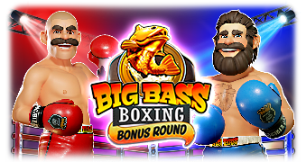 Arte oficial de la tragamonedas Big Bass Boxing Bonus Round de Pragmatic Play, con el pescador en versión boxeador y símbolos de dinero