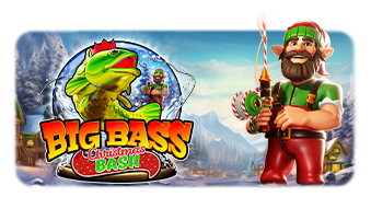 Lago congelado y nevado con carnadas de pesca navideñas de la tragamonedas Big Bass Christmas Bash