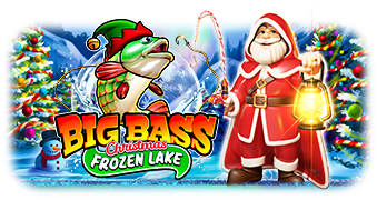 Arte oficial de la tragamonedas Big Bass Christmas - Frozen Lake de Pragmatic Play, con pescador navideño en un lago congelado