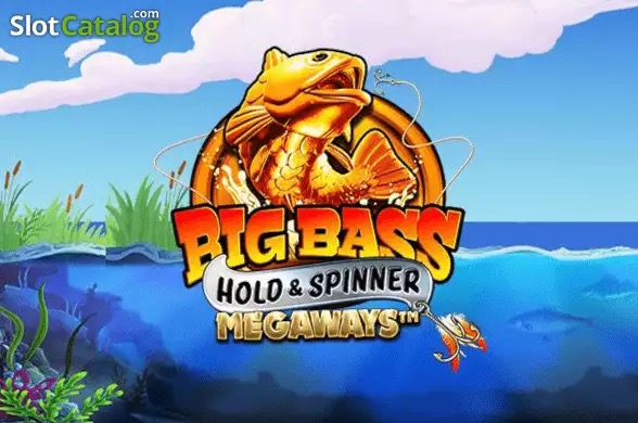 Arte oficial de la tragamonedas Big Bass Hold Spinner Megaways de Pragmatic Play/Reel Kingdom, con el Pescador y símbolos de dinero sobre el lago