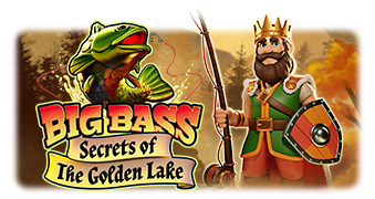Arte oficial de la tragamonedas Big Bass - Secrets of the Golden Lake de Pragmatic Play, con pescador en temática artúrica y lago dorado