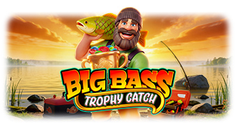 Arte oficial de la tragamonedas Big Bass Trophy Catch de Pragmatic Play, con el pescador y un trofeo de pesca