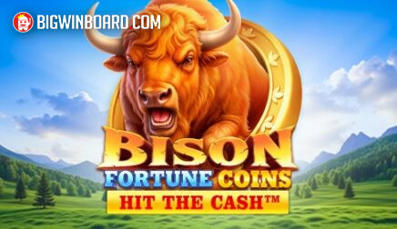 Pantalla de la tragamonedas Bison Fortune Coins de Tada Gaming, con un bisonte y monedas doradas sobre fondo de pradera