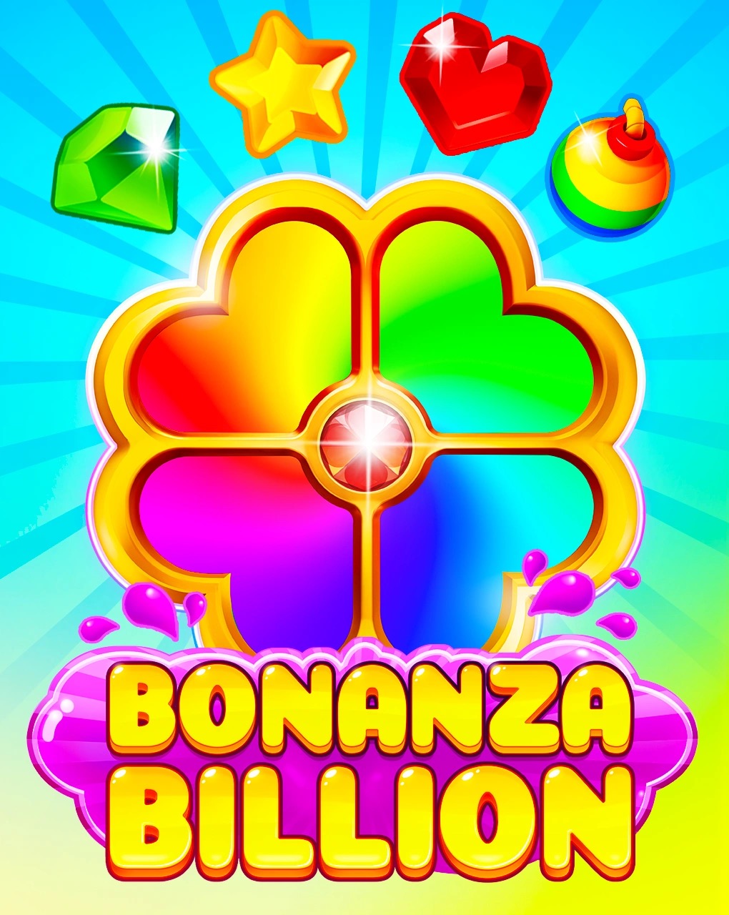 Arte oficial de la tragamonedas Bonanza Billion de BGaming, con frutas y gemas sobre una cuadrícula 6x5