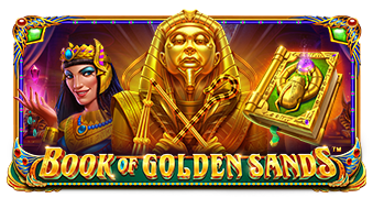 Pantalla del juego Book of Golden Sands de Pragmatic Play con símbolos egipcios dorados y un libro místico