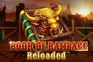 Pantalla de la tragamonedas Book of Rampage Reloaded, de Spinomenal, con búfalos, lobos y caballos salvajes