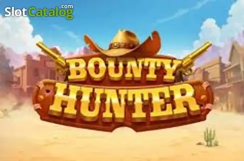 Arte oficial de la tragamonedas Bounty Hunter de Pragmatic Play, con cazarrecompensas, revólveres y pueblo del viejo oeste