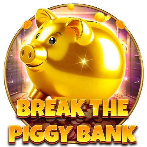Arte oficial de la tragamonedas Break The Piggy Bank de Spinomenal, con alcancías doradas