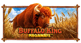 Arte oficial de la tragamonedas Buffalo King Megaways de Pragmatic Play, con búfalo y vida salvaje de Norteamérica