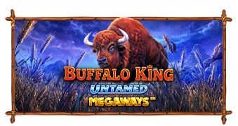 Arte oficial de la tragamonedas Buffalo King Untamed Megaways de Pragmatic Play, con búfalos salvajes