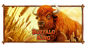 Arte oficial de la tragamonedas Buffalo King de Pragmatic Play, con búfalos y vida silvestre norteamericana