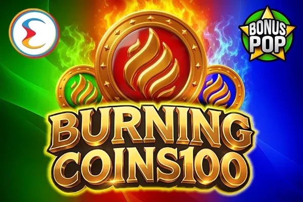 Cuadrícula de 5 rodillos y 4 filas en llamas con monedas y símbolos 777 de la tragamonedas Burning Coins 100 de Endorphina