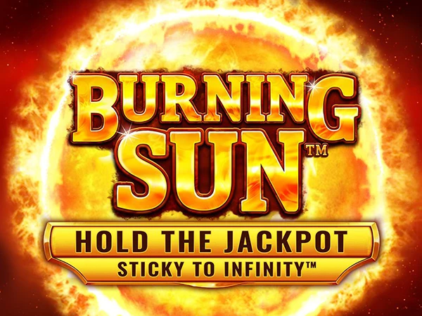 Pantalla de la tragamonedas Burning Sun mostrando símbolos en llamas sobre fondo anaranjado del tema ardiente de Wazdan