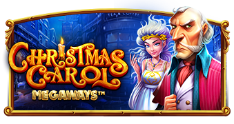Arte oficial de la tragamonedas Christmas Carol Megaways de Pragmatic Play, con Scrooge y fantasmas navideños