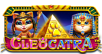 Pantalla de la tragamonedas Cleocatra de Pragmatic Play, con gatos vestidos de faraones egipcios entre símbolos dorados