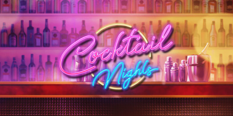 Arte oficial de la tragamonedas Cocktail Nights de PG Soft, con la bartender Huimei sirviendo cócteles en un bar neón estilo anime