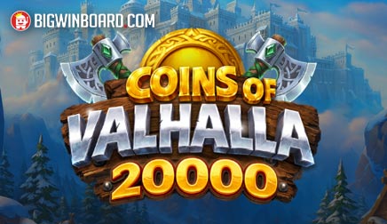 Pantalla de la tragamonedas Coins of Valhalla 20000 de Gaming Corps, con monedas nórdicas y símbolos de Thor, Odin y Loki
