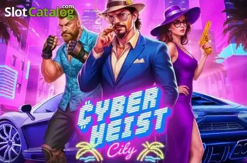 Pantalla de la tragamonedas Cyberheist City de Pragmatic Play, con luces de neón, un banco futurista y wilds estilo criptomoneda