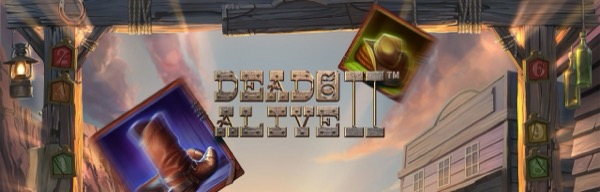 Arte oficial de la tragamonedas Dead or Alive 2 de NetEnt, con pistoleros forajidos en duelo en el viejo oeste