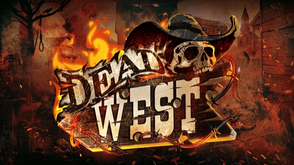 Pantalla de la tragamonedas Dead West de NetEnt mostrando la cuadrícula 7x7 en un escenario de western sobrenatural con pistoleros fantasma
